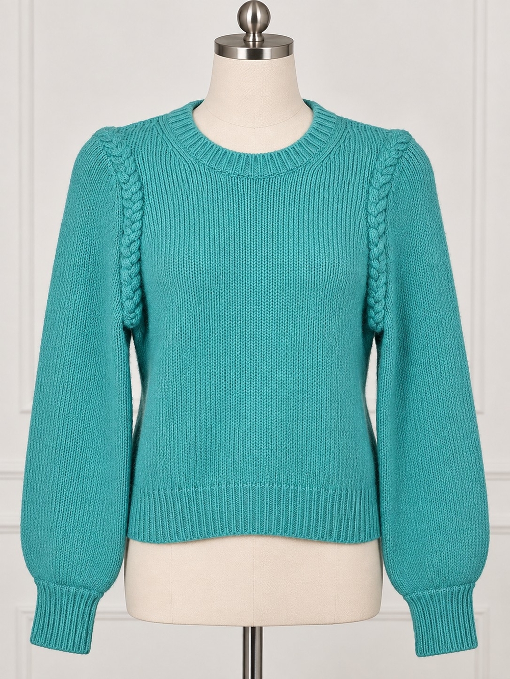 French Connection Fluffy Knit Braided Jumper – Cashmere Blue